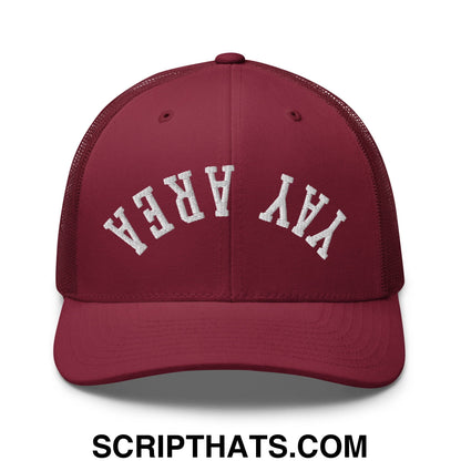 Upside Down Yay Area Embroidered Mesh Trucker Hat Cranberry