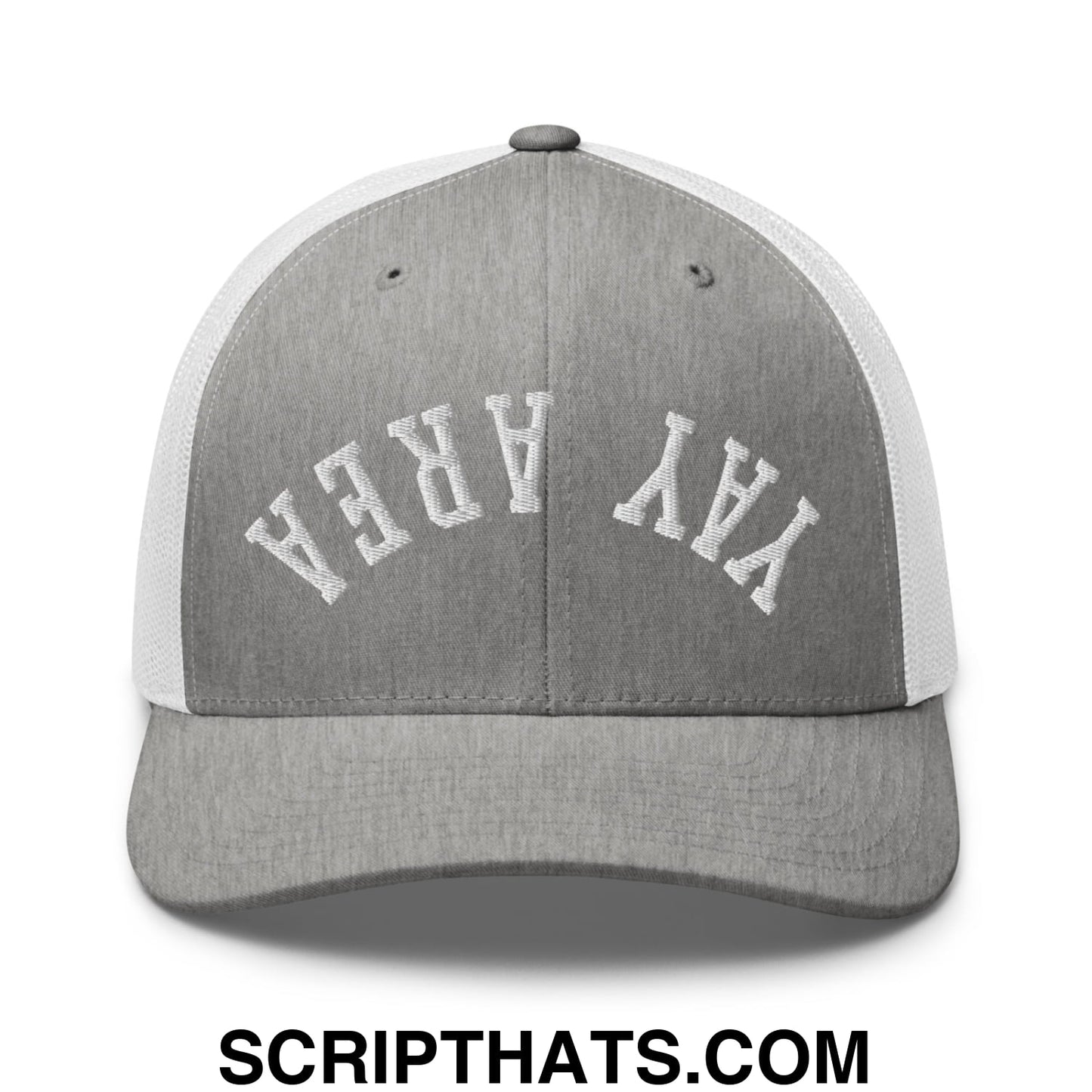 Upside Down Yay Area Embroidered Mesh Trucker Hat Heather Grey White