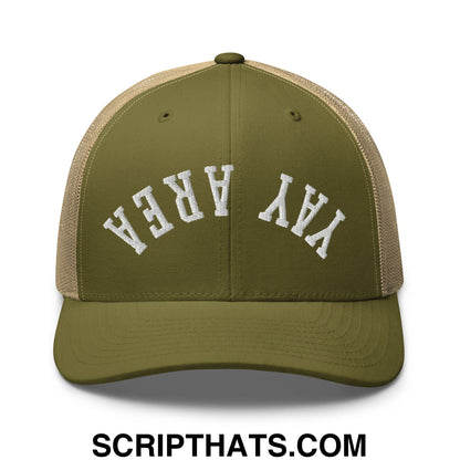 Upside Down Yay Area Embroidered Mesh Trucker Hat Moss Khaki