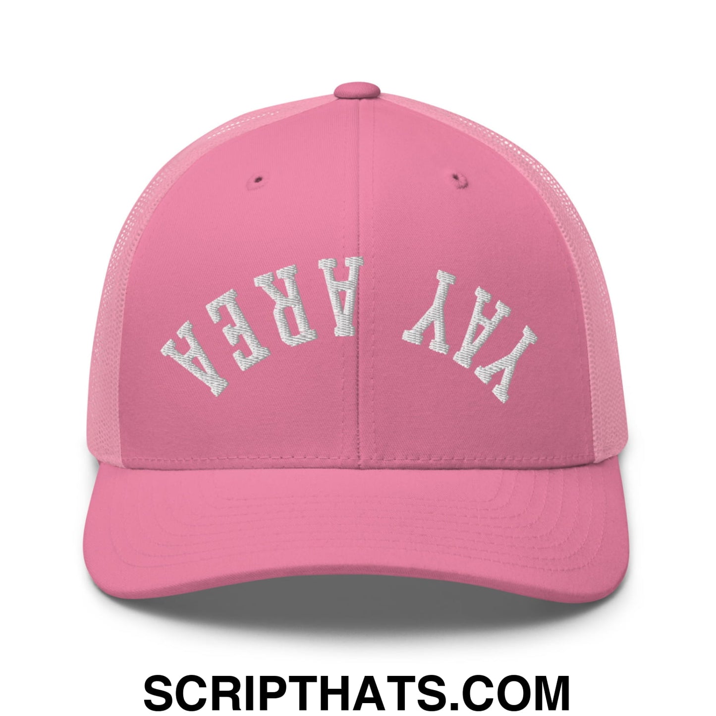 Upside Down Yay Area Embroidered Mesh Trucker Hat Pink