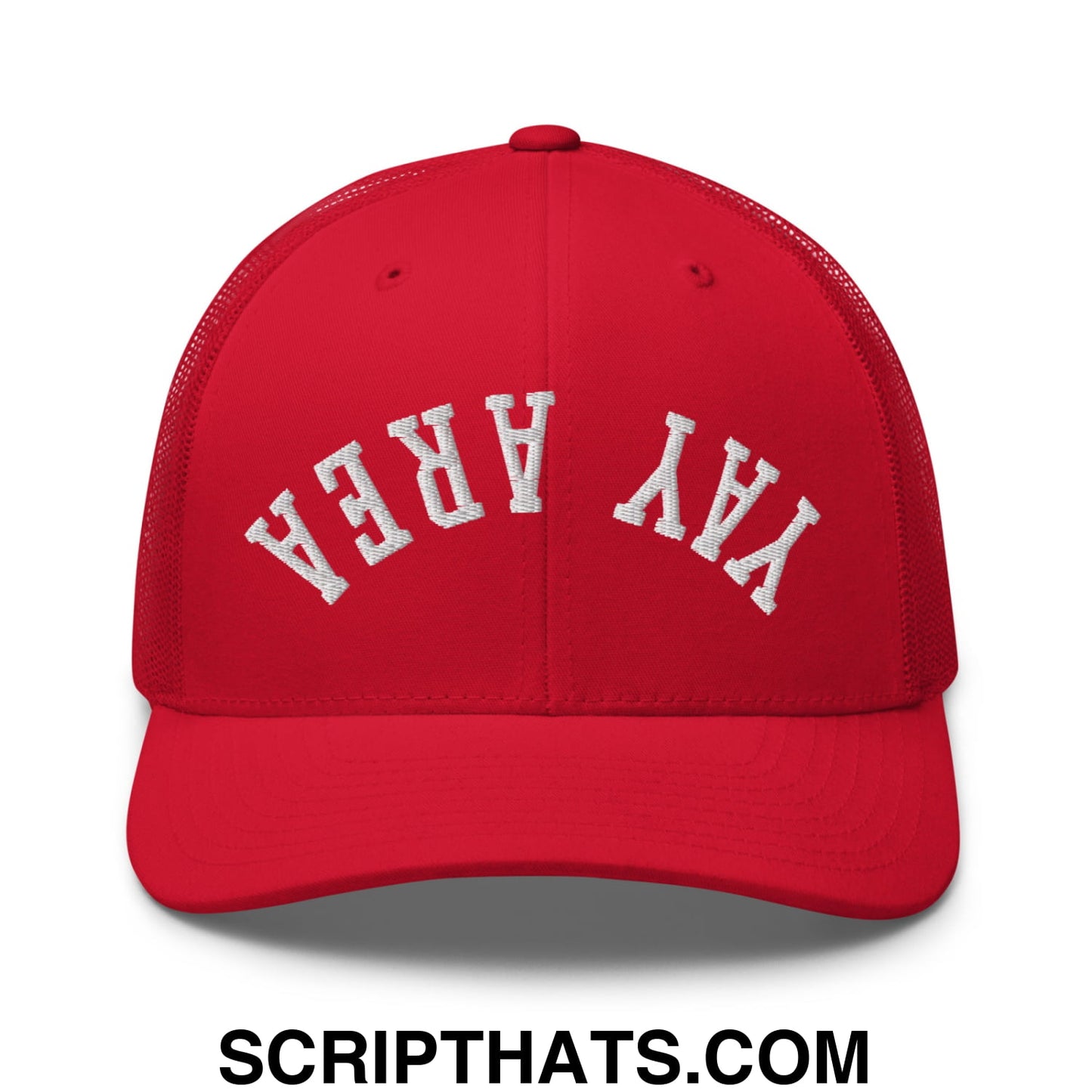 Upside Down Yay Area Embroidered Mesh Trucker Hat Red