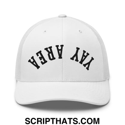 Upside Down Yay Area Embroidered Mesh Trucker Hat White