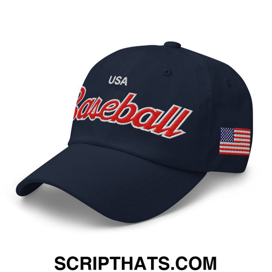 USA Baseball Olympics WBC Vintage Sports Script Embroidered Unstructured Dad Hat