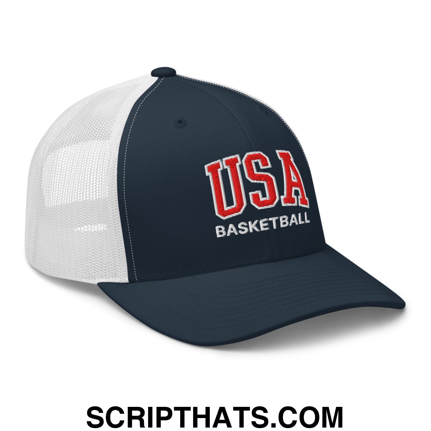 USA Basketball Olympics Embroidered Mesh Trucker Hat Navy White