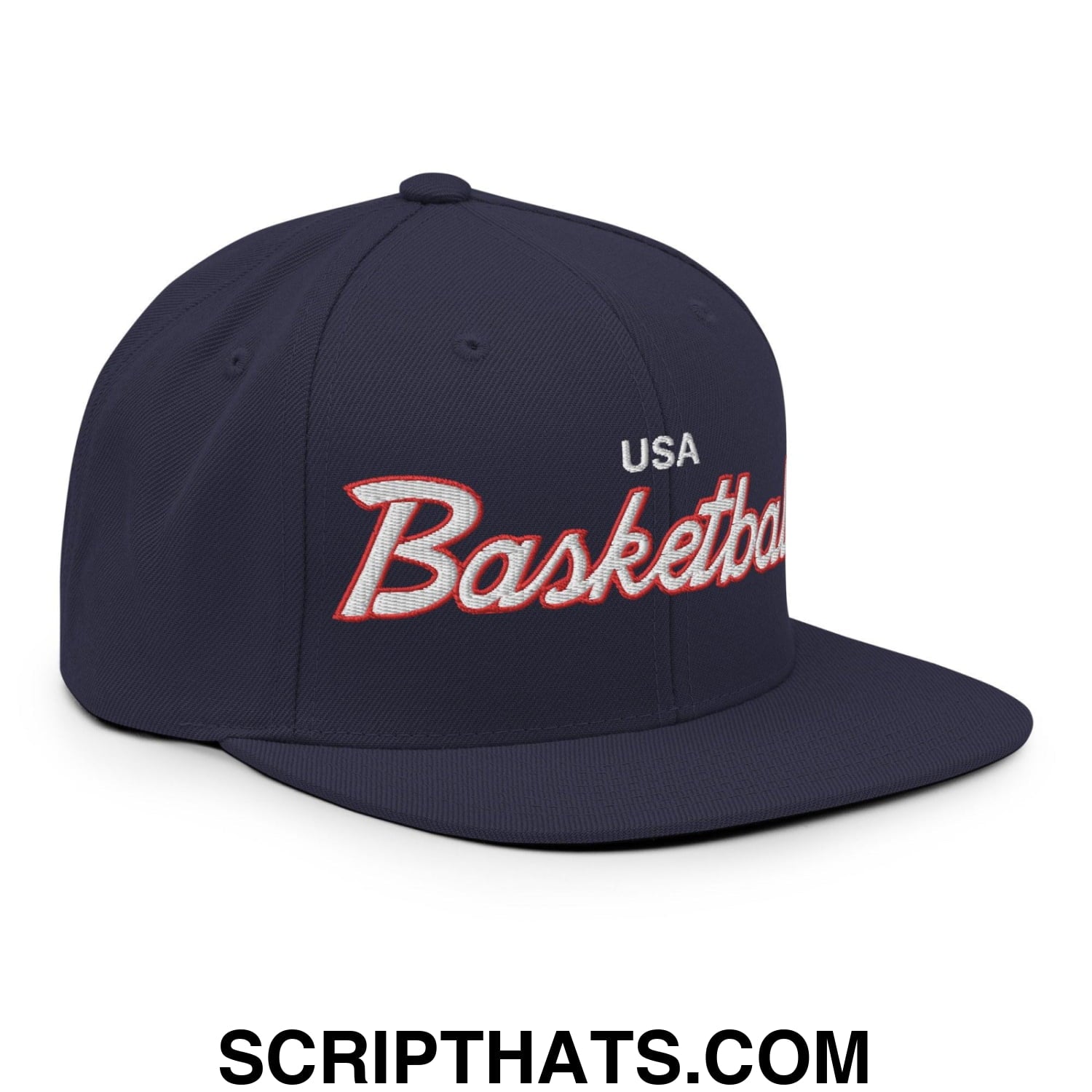 USA Basketball Team Sports Vintage Script Snapback Hat Navy