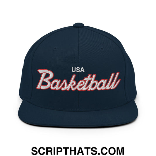 USA Basketball Team Sports Vintage Script Snapback Hat Dark Navy
