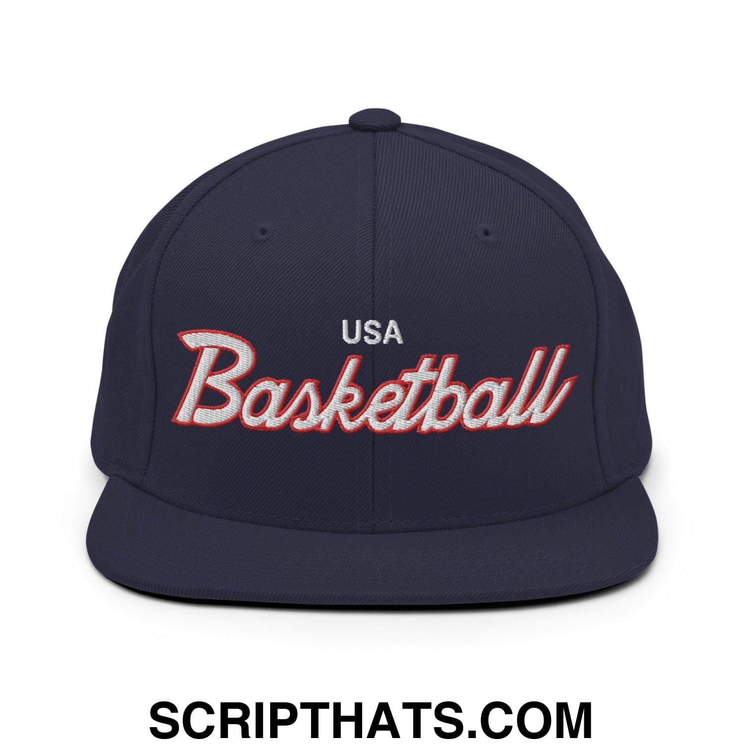 USA Basketball Team Sports Vintage Script Snapback Hat Navy