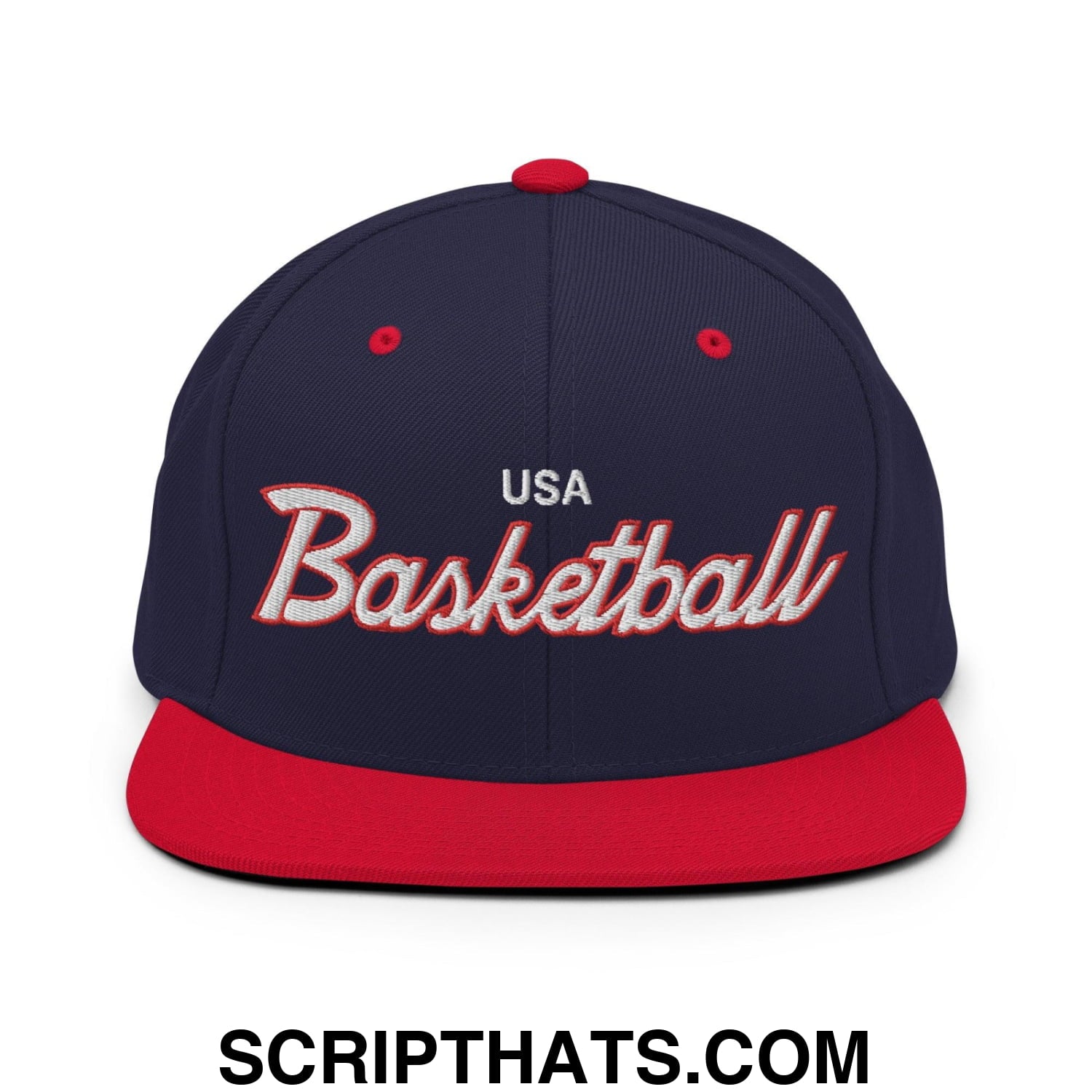 USA Basketball Team Sports Vintage Script Snapback Hat Navy Red
