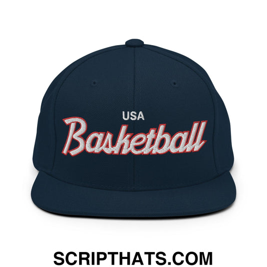 USA Basketball Team Vintage Sports Script Snapback Hat Dark Navy