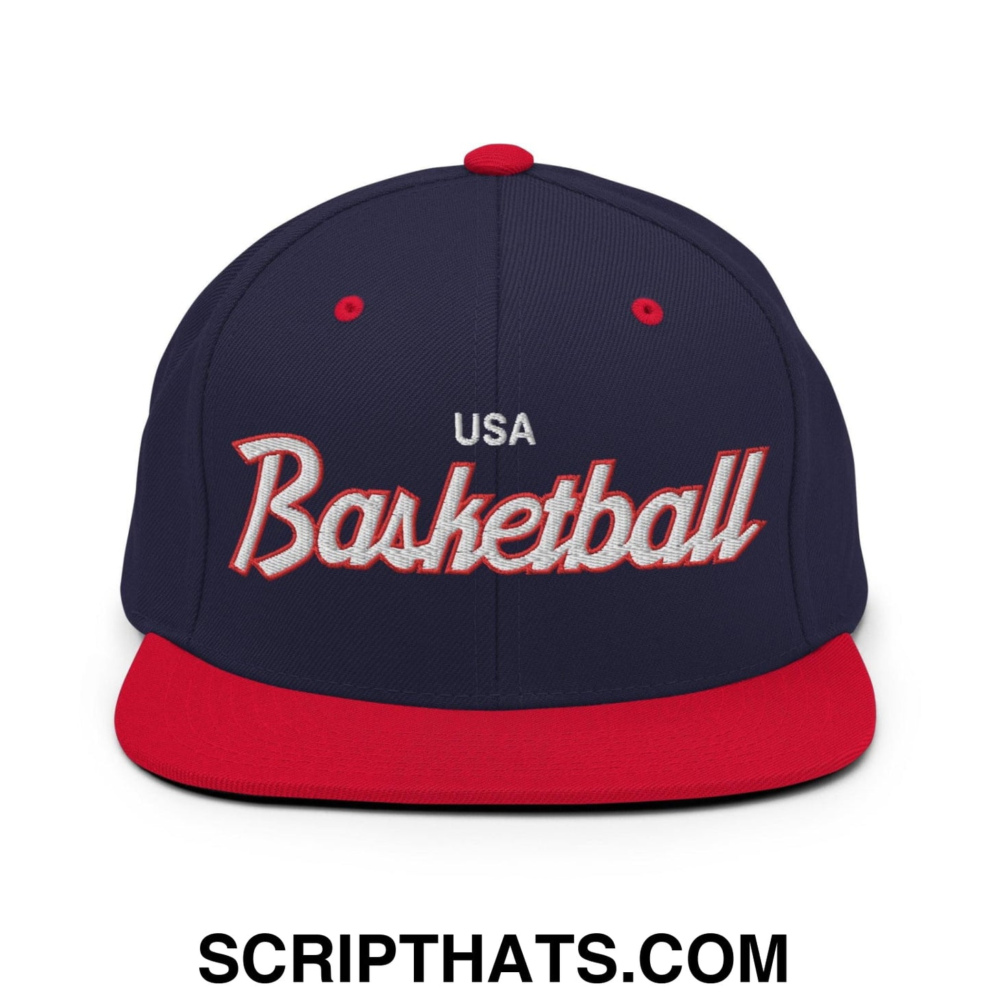 USA Basketball Team Vintage Sports Script Snapback Hat Navy Red