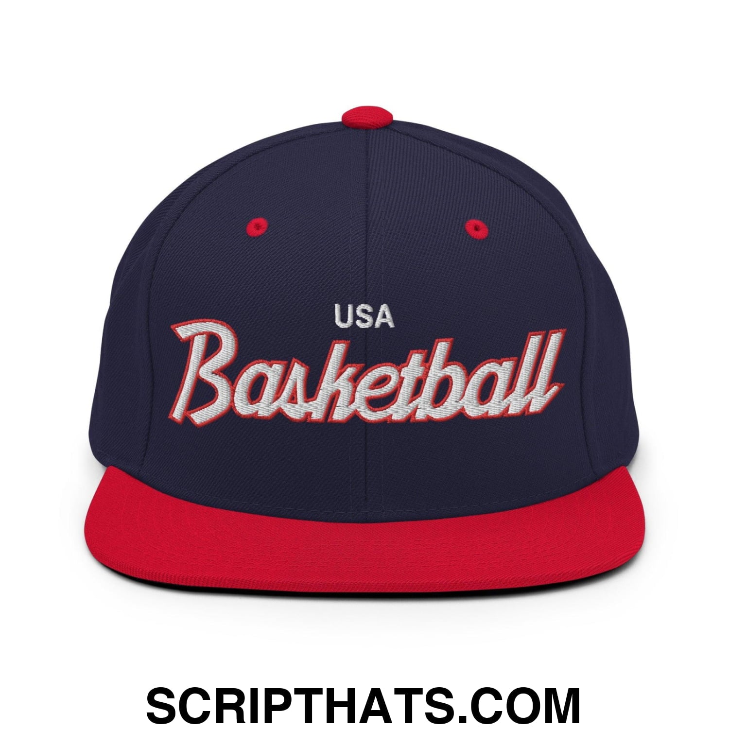 USA Basketball Team Vintage Sports Script Snapback Hat Navy Red
