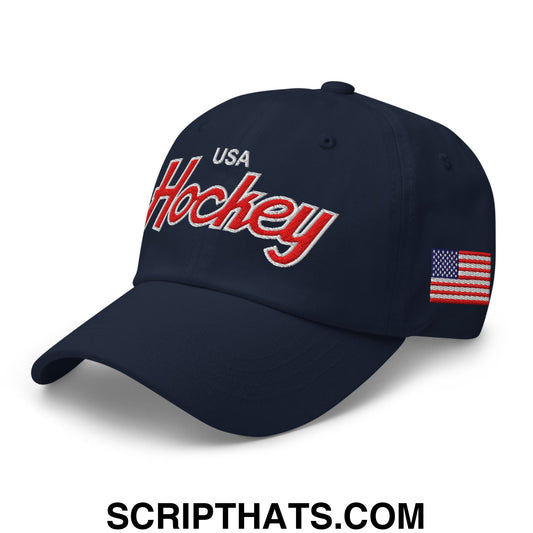USA Hockey Olympics Vintage Sports Script Embroidered Unstructured Dad Hat