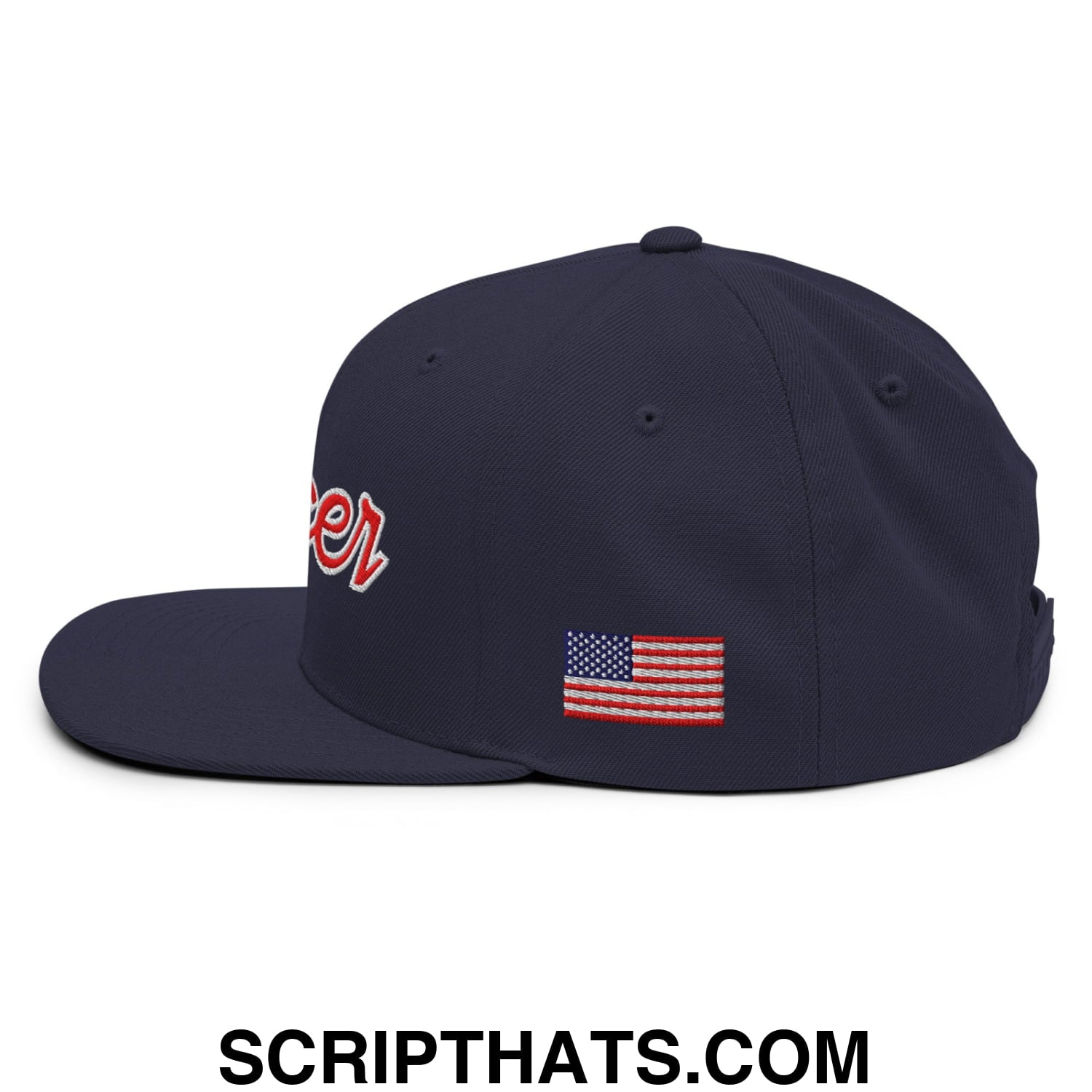 USA Soccer Olympics World Cup Vintage Sports Script Embroidered Flat Bill Brim Snapback Hat Navy