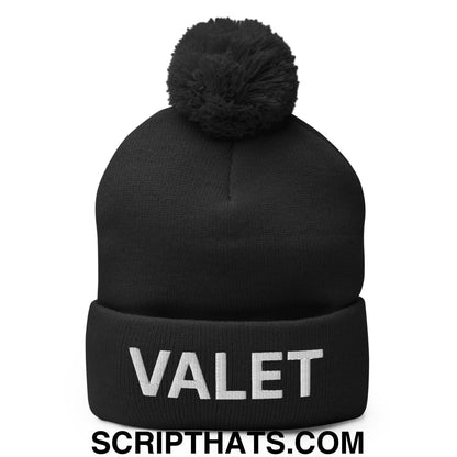 Valet Uniform Embroidered Knit Pom Pom Beanie Black