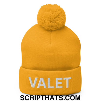 Valet Uniform Embroidered Knit Pom Pom Beanie Gold