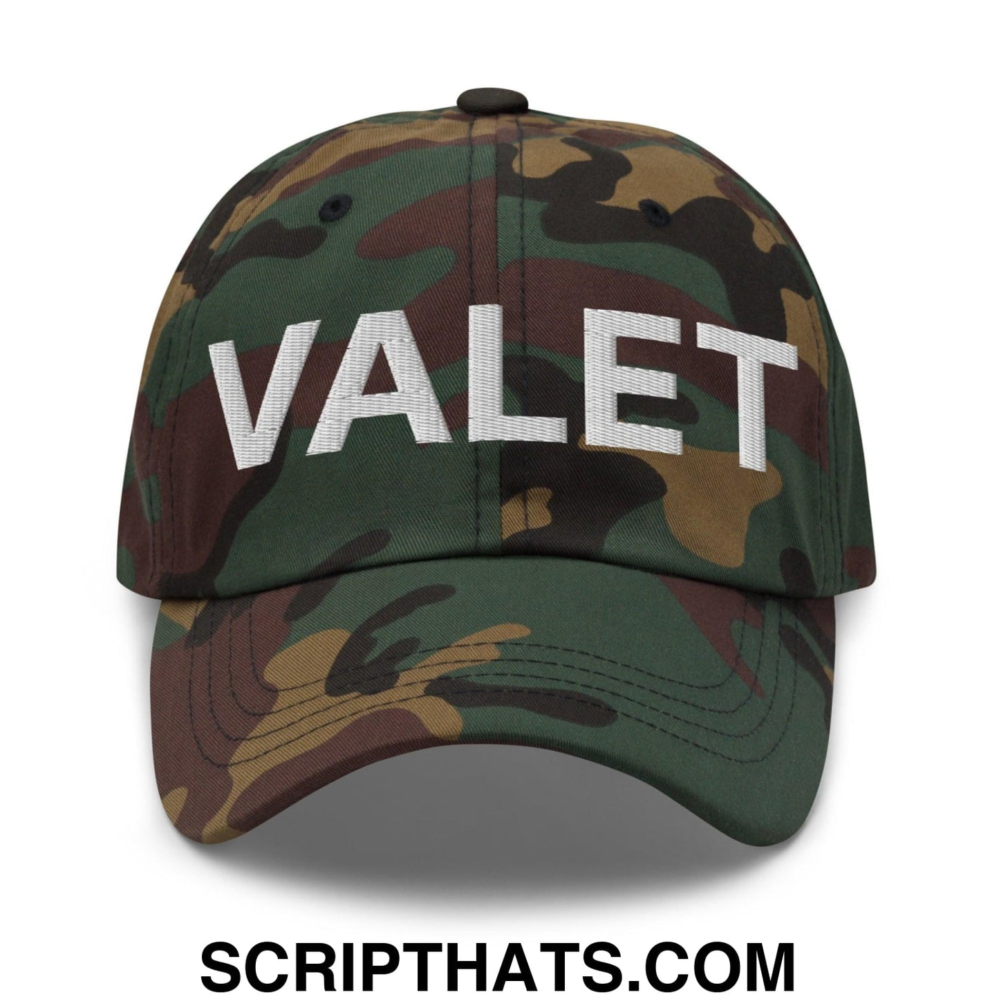 Valet Uniform Work Embroidered Dad Hat Green Camo
