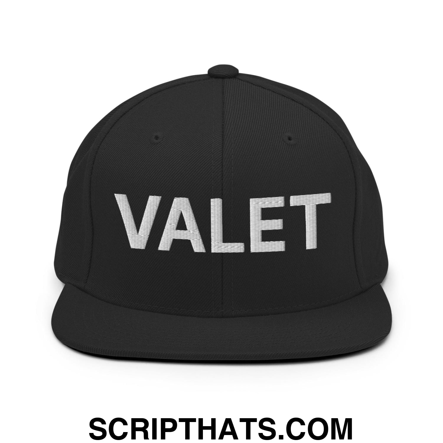 Valet Uniform Work Embroidered Flat Bill Brim Snapback Hat Black