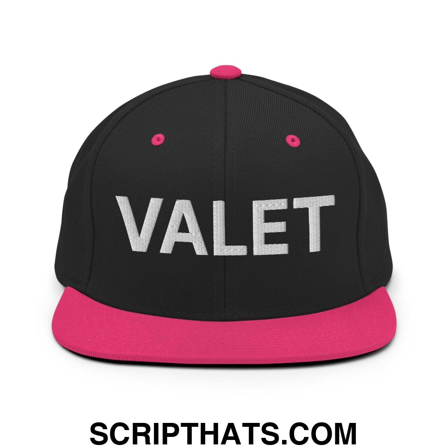 Valet Uniform Work Embroidered Flat Bill Brim Snapback Hat Black Neon Pink