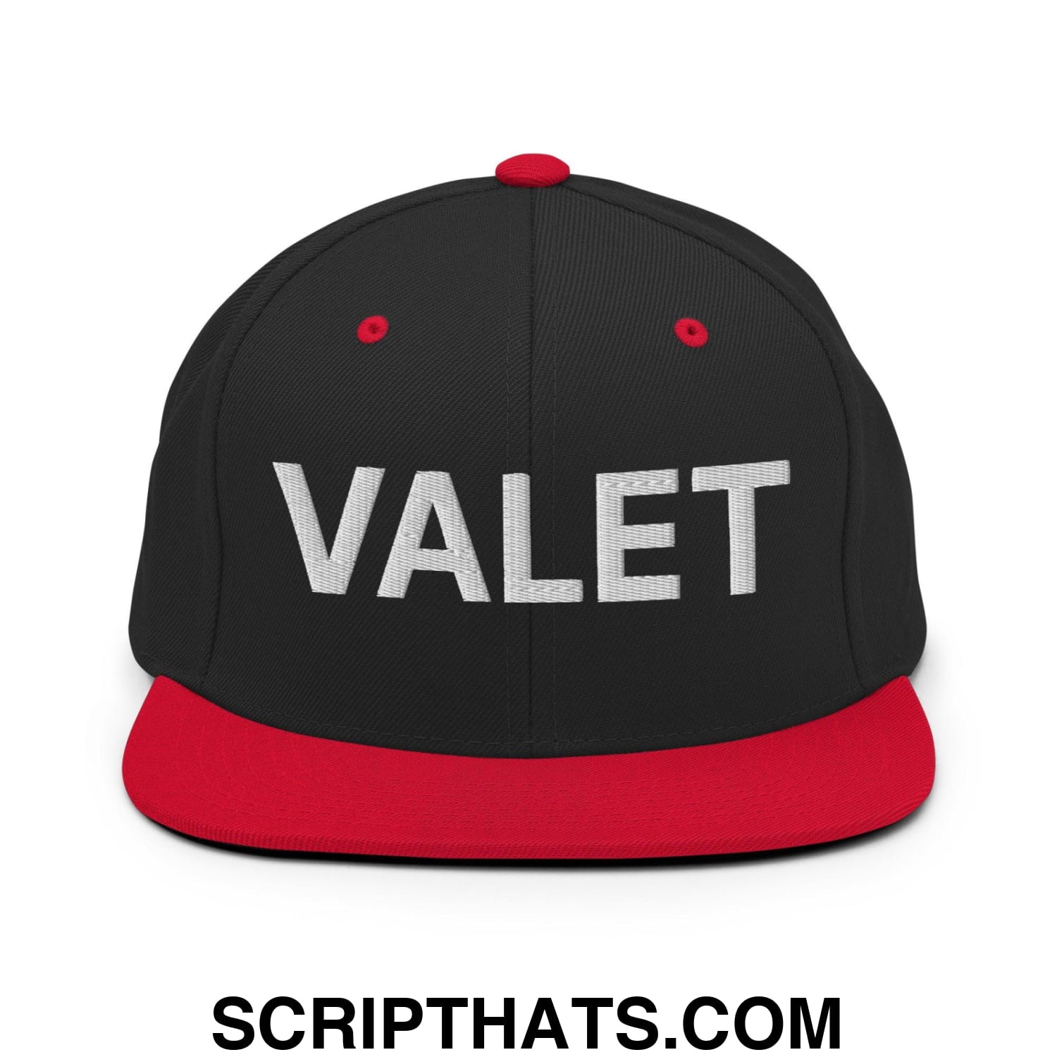 Valet Uniform Work Embroidered Flat Bill Brim Snapback Hat Black Red