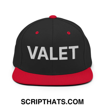 Valet Uniform Work Embroidered Flat Bill Brim Snapback Hat Black Red