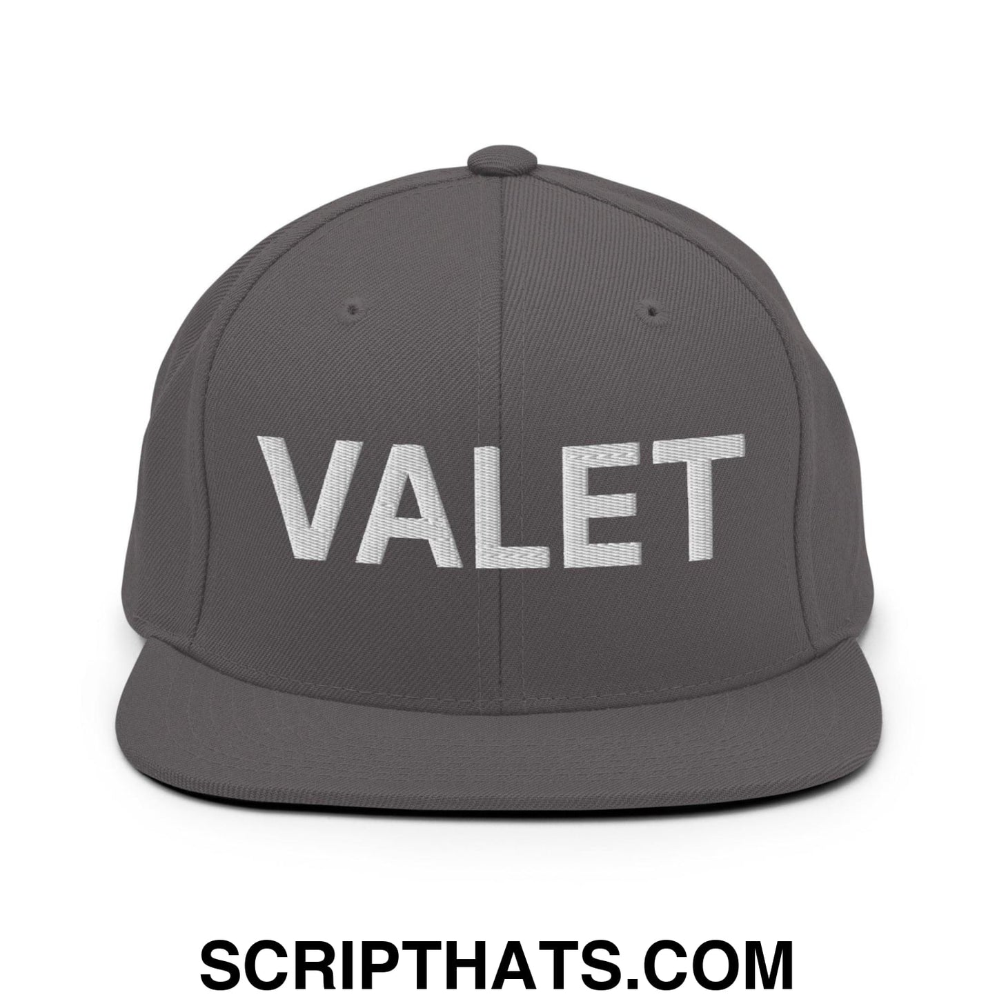 Valet Uniform Work Embroidered Flat Bill Brim Snapback Hat Dark Grey