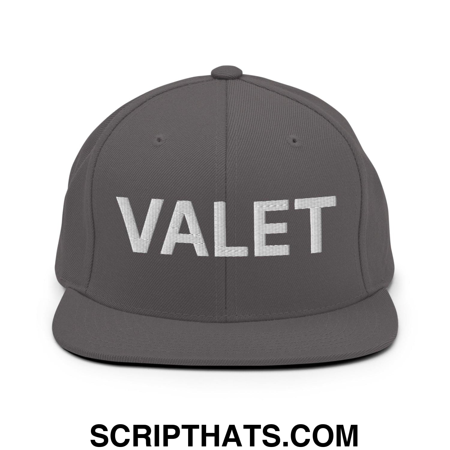 Valet Uniform Work Embroidered Flat Bill Brim Snapback Hat Dark Grey