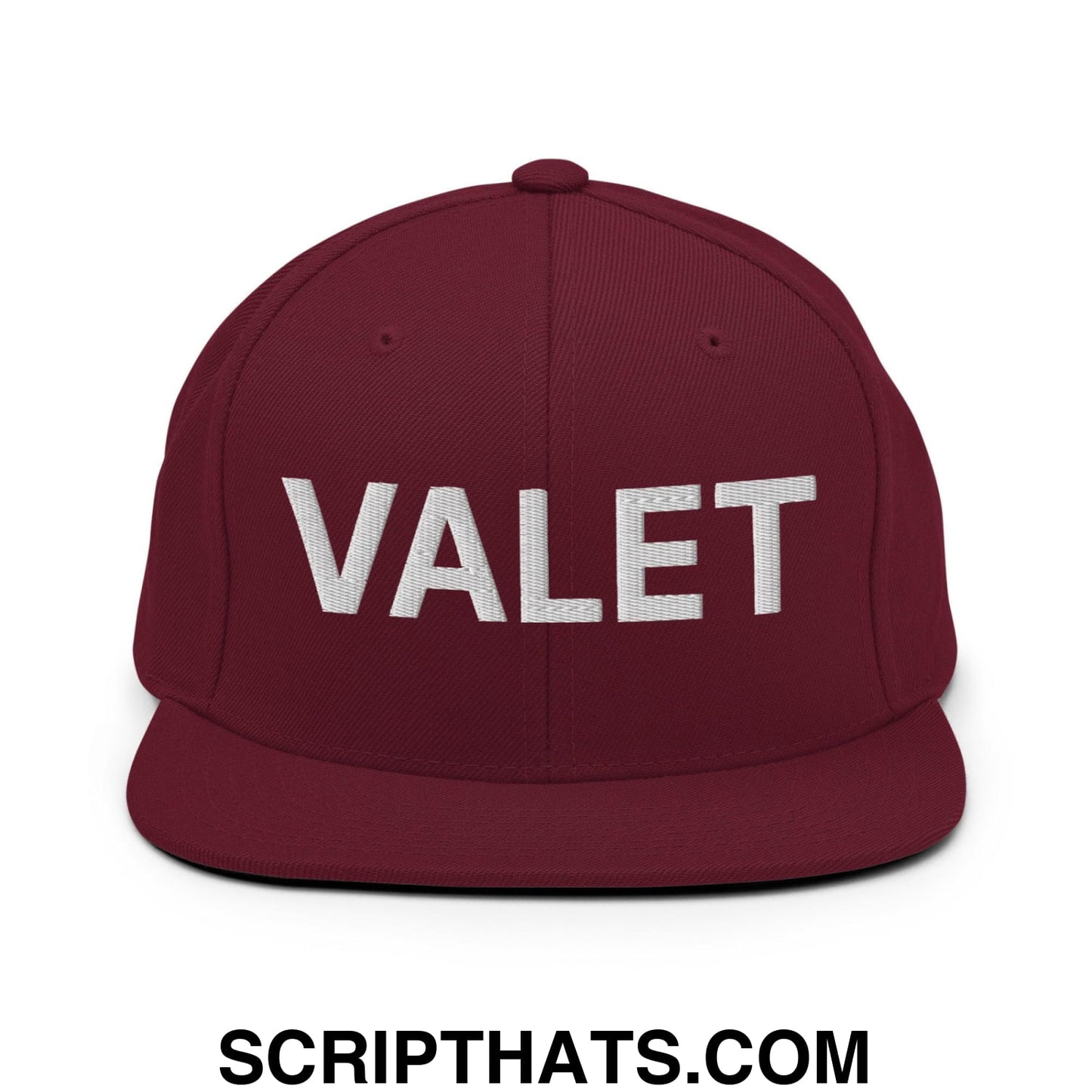 Valet Uniform Work Embroidered Flat Bill Brim Snapback Hat Maroon