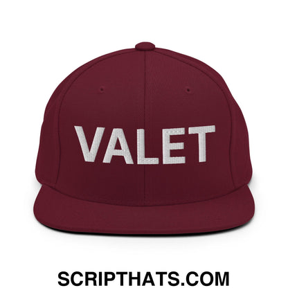 Valet Uniform Work Embroidered Flat Bill Brim Snapback Hat Maroon