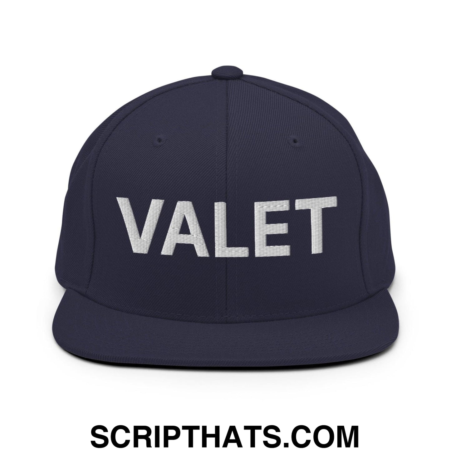 Valet Uniform Work Embroidered Flat Bill Brim Snapback Hat Navy