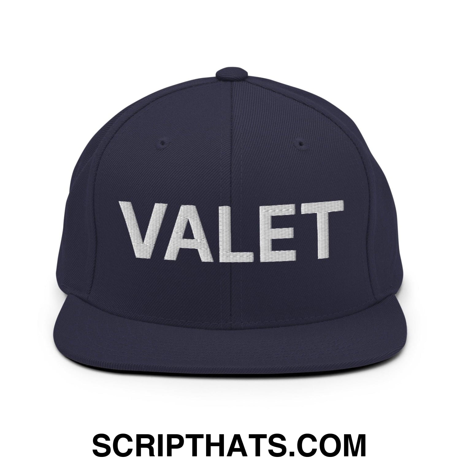 Valet Uniform Work Embroidered Flat Bill Brim Snapback Hat Navy