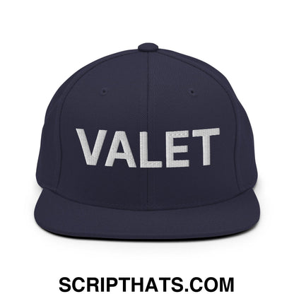 Valet Uniform Work Embroidered Flat Bill Brim Snapback Hat Navy