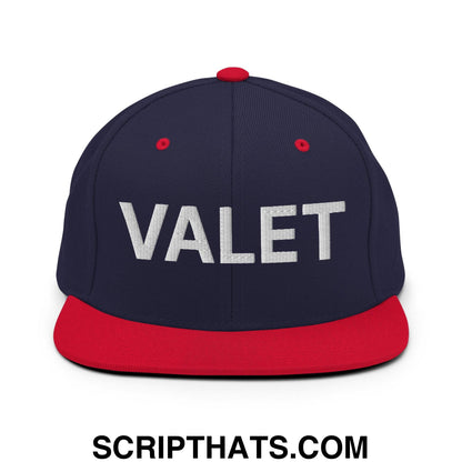 Valet Uniform Work Embroidered Flat Bill Brim Snapback Hat Navy Red