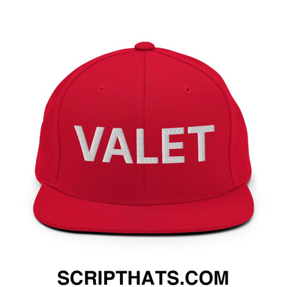 Valet Uniform Work Embroidered Flat Bill Brim Snapback Hat Red