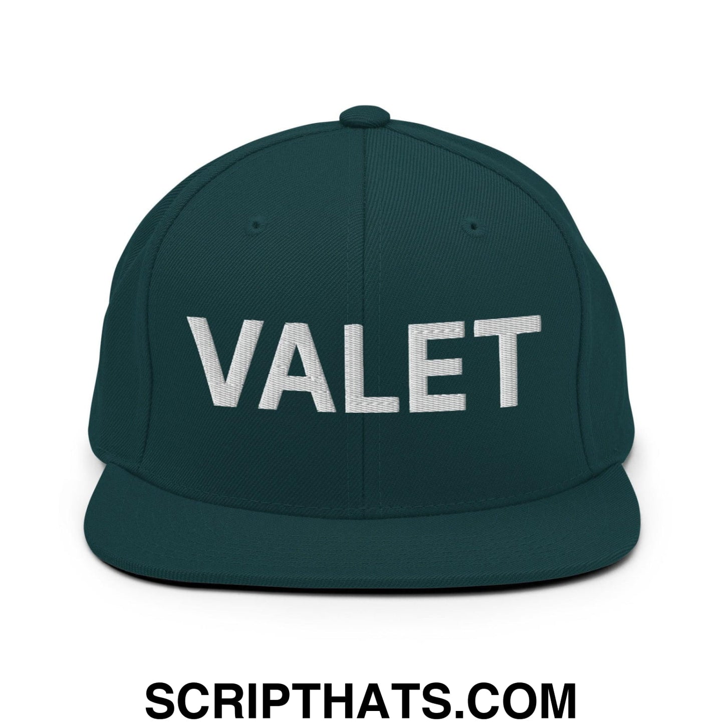 Valet Uniform Work Embroidered Flat Bill Brim Snapback Hat Spruce