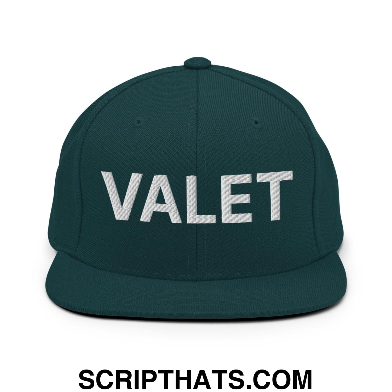 Valet Uniform Work Embroidered Flat Bill Brim Snapback Hat Spruce