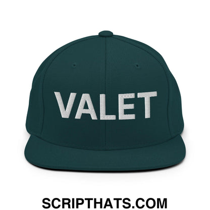 Valet Uniform Work Embroidered Flat Bill Brim Snapback Hat Spruce