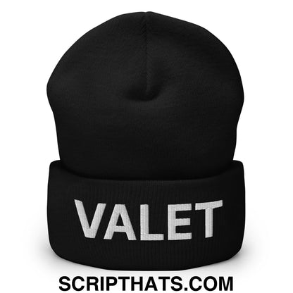 Valet Uniform Work Embroidered Knit Cuffed Beanie Black
