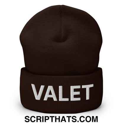 Valet Uniform Work Embroidered Knit Cuffed Beanie Brown