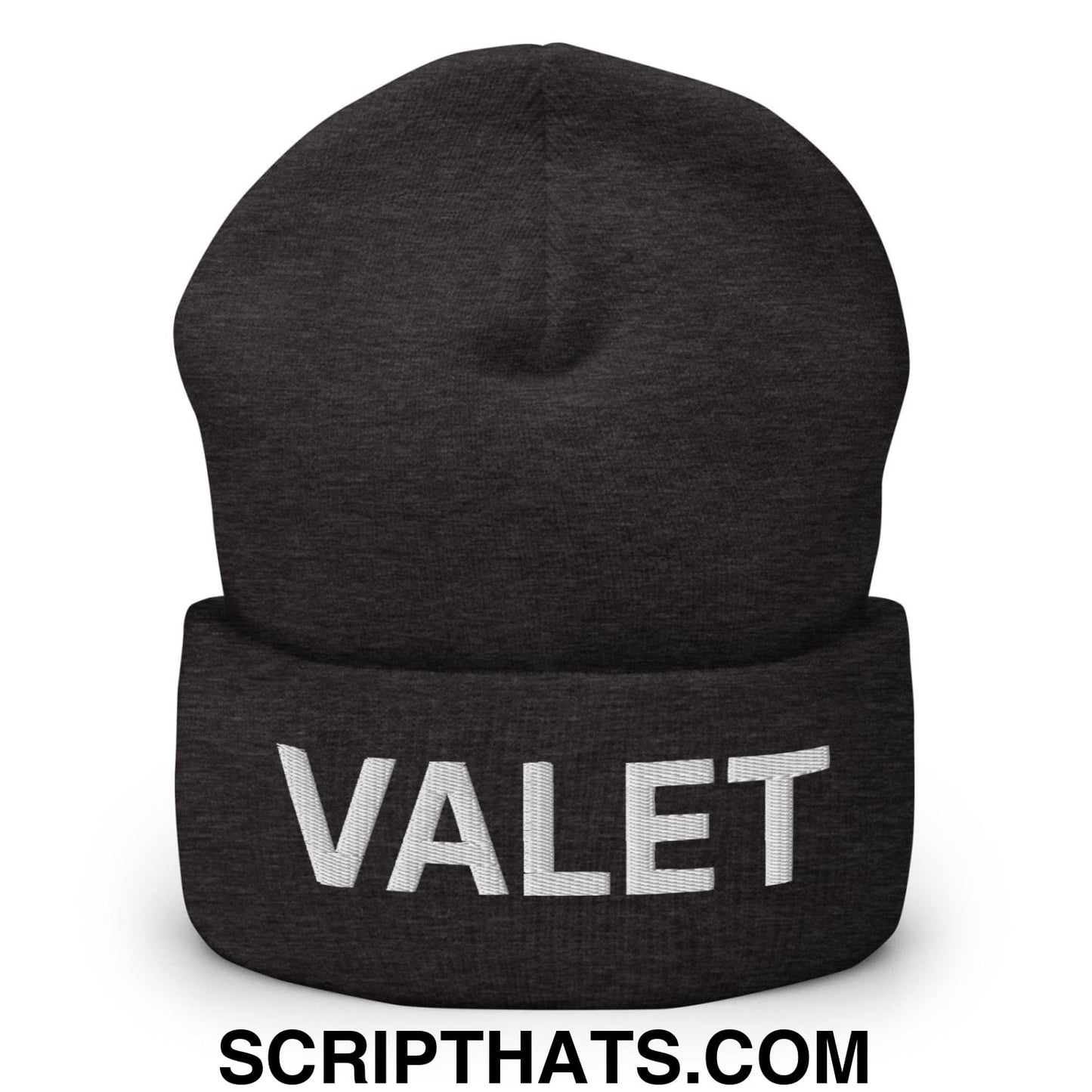 Valet Uniform Work Embroidered Knit Cuffed Beanie Dark Grey