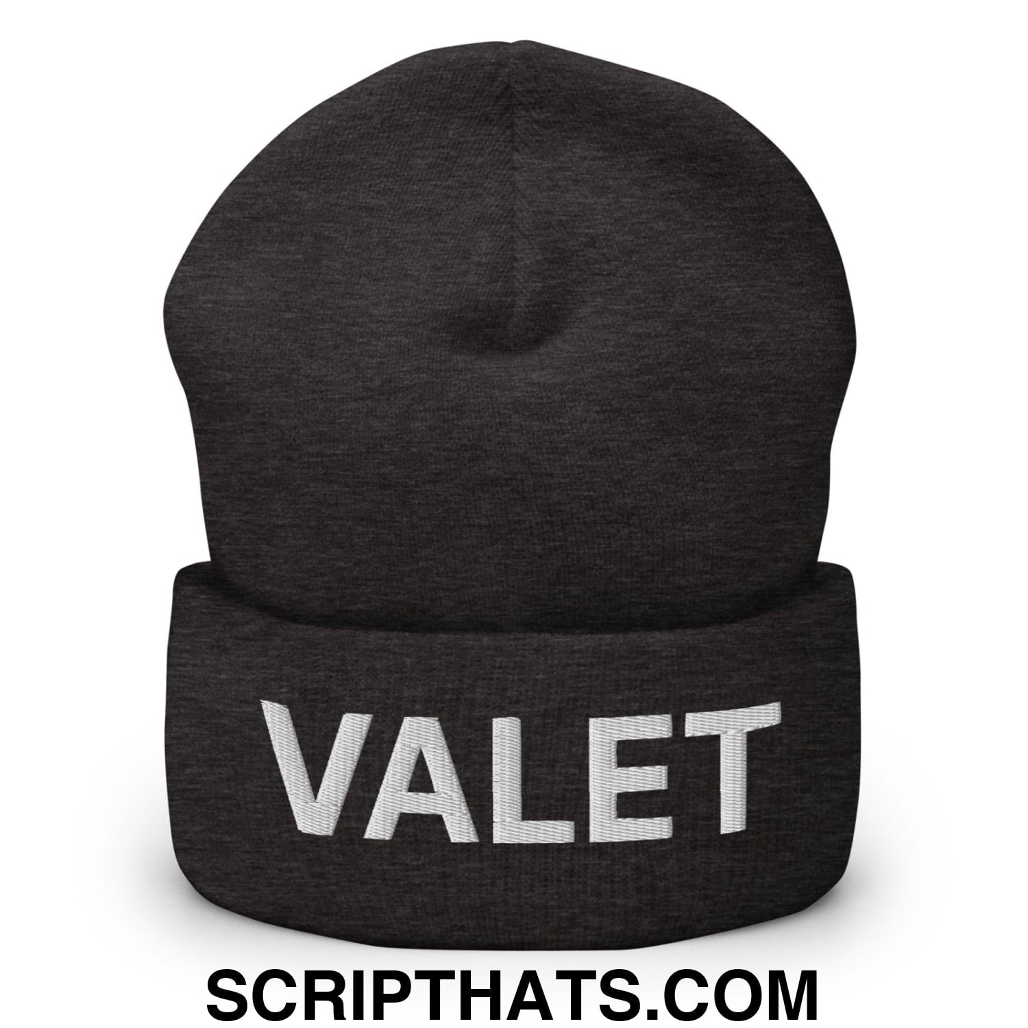 Valet Uniform Work Embroidered Knit Cuffed Beanie Dark Grey