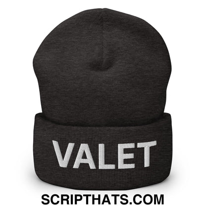 Valet Uniform Work Embroidered Knit Cuffed Beanie Dark Grey