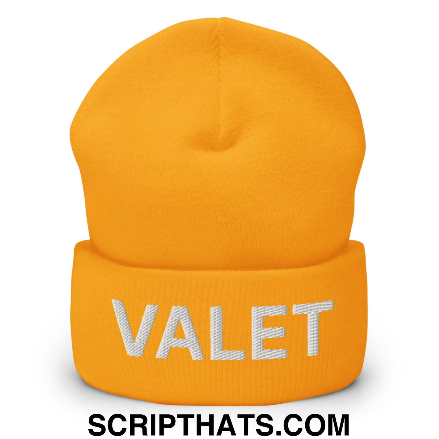 Valet Uniform Work Embroidered Knit Cuffed Beanie Gold