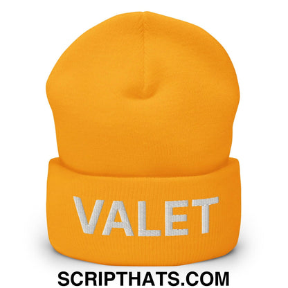 Valet Uniform Work Embroidered Knit Cuffed Beanie Gold