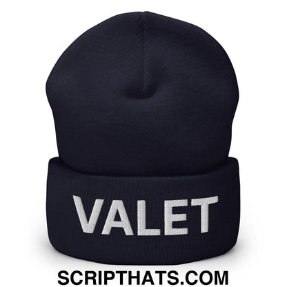 Valet Uniform Work Embroidered Knit Cuffed Beanie Navy
