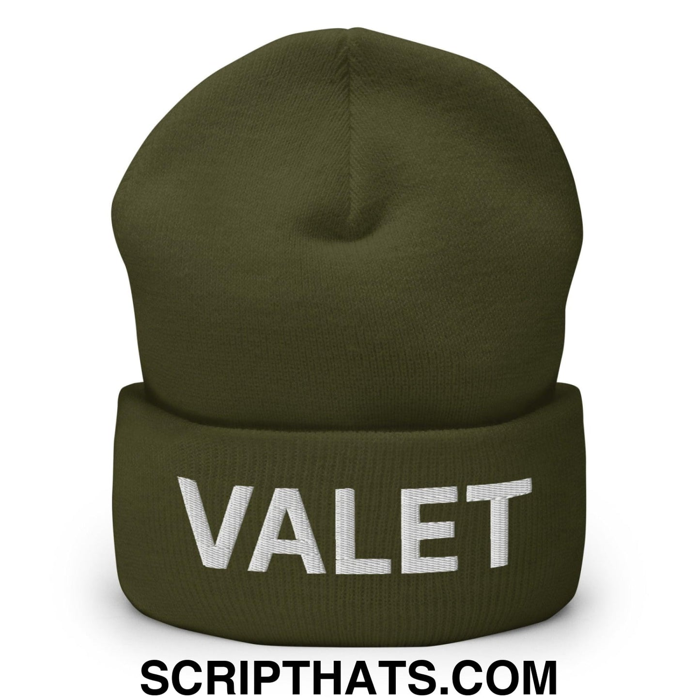 Valet Uniform Work Embroidered Knit Cuffed Beanie Olive