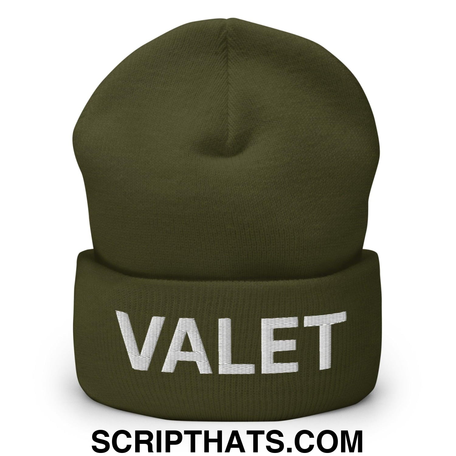 Valet Uniform Work Embroidered Knit Cuffed Beanie Olive