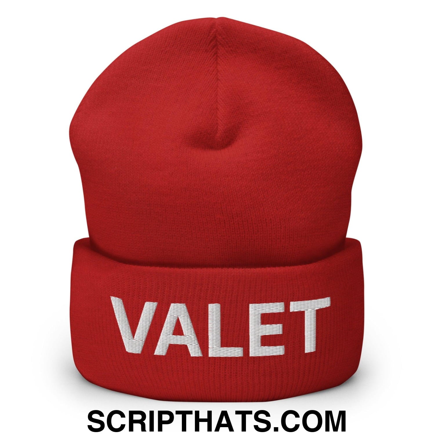 Valet Uniform Work Embroidered Knit Cuffed Beanie Red