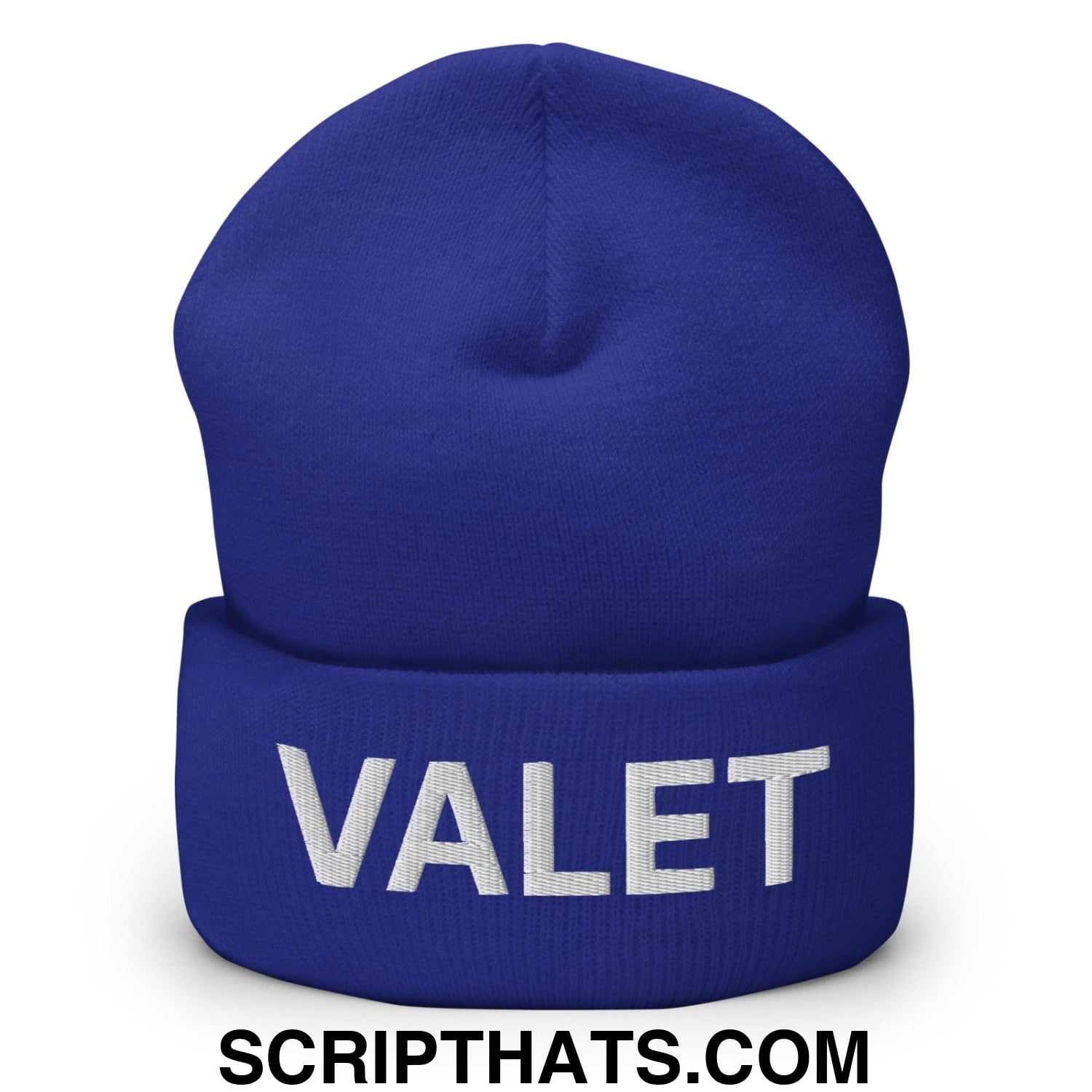 Valet Uniform Work Embroidered Knit Cuffed Beanie Royal