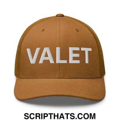 Valet Work Block Embroidered Mesh Trucker Hat Caramel