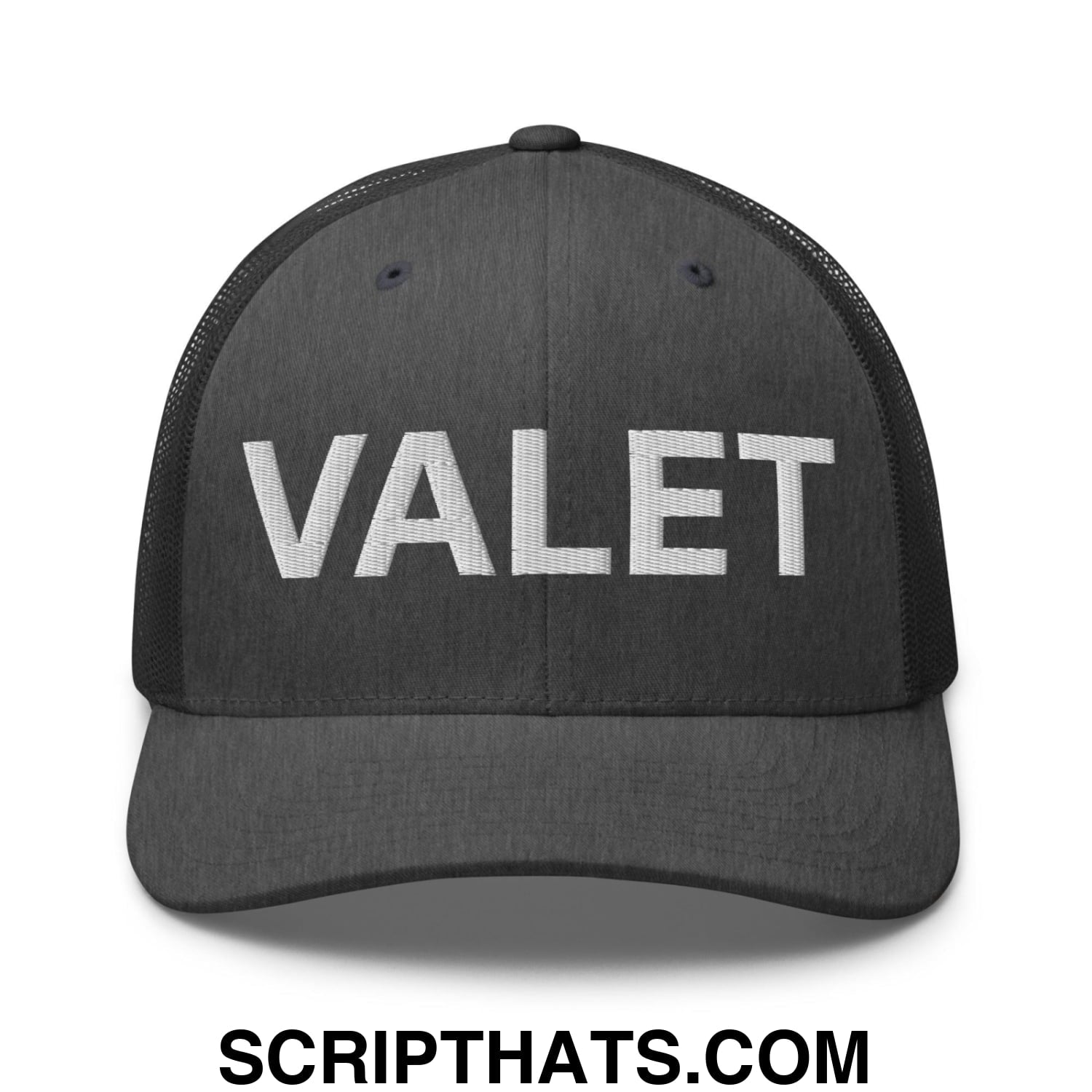 Valet Work Block Embroidered Mesh Trucker Hat Dark Heather Gray